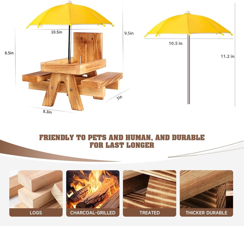 Gnodry Gnodary Squirrel Feeder with Umbrella, Squirrel Feeders for Outside, Squirrel Picnic Table Feeder - Chipmunk Feeder Hold Corn, Corn Cob, Peanuts (Yellow) - Image 2
